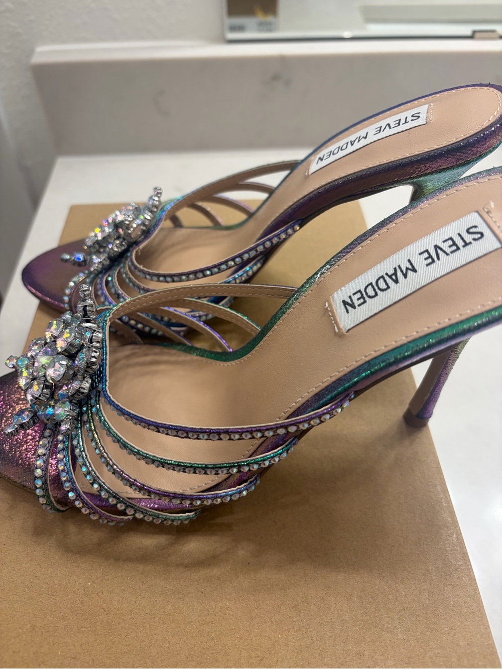 Steve Madden Iridescent Purple Jeweled Slide Heels - Picture 2 of 4